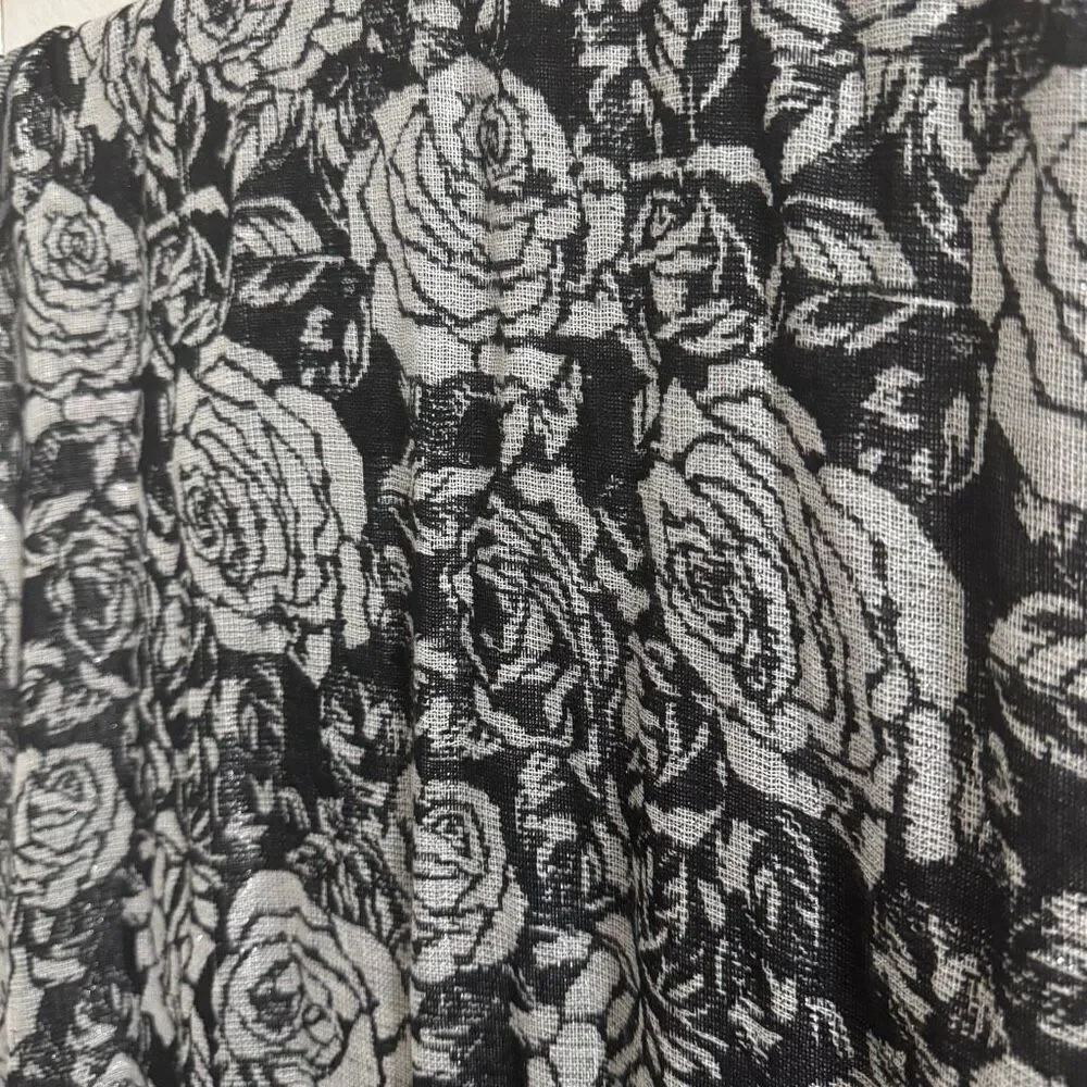 Silver Metallic Black & White Rose Scarf